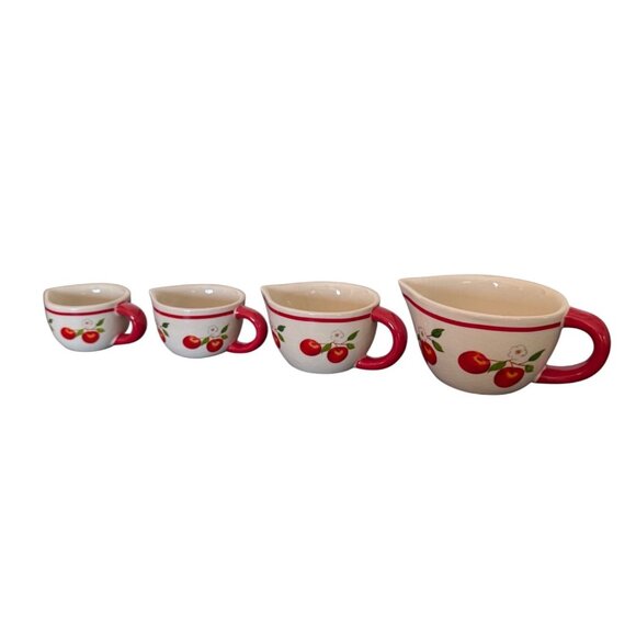 Cracker Barrel Measuring Cups Set Of 4 Apple Design Susan Winget Ceramic - Picture 2 of 11